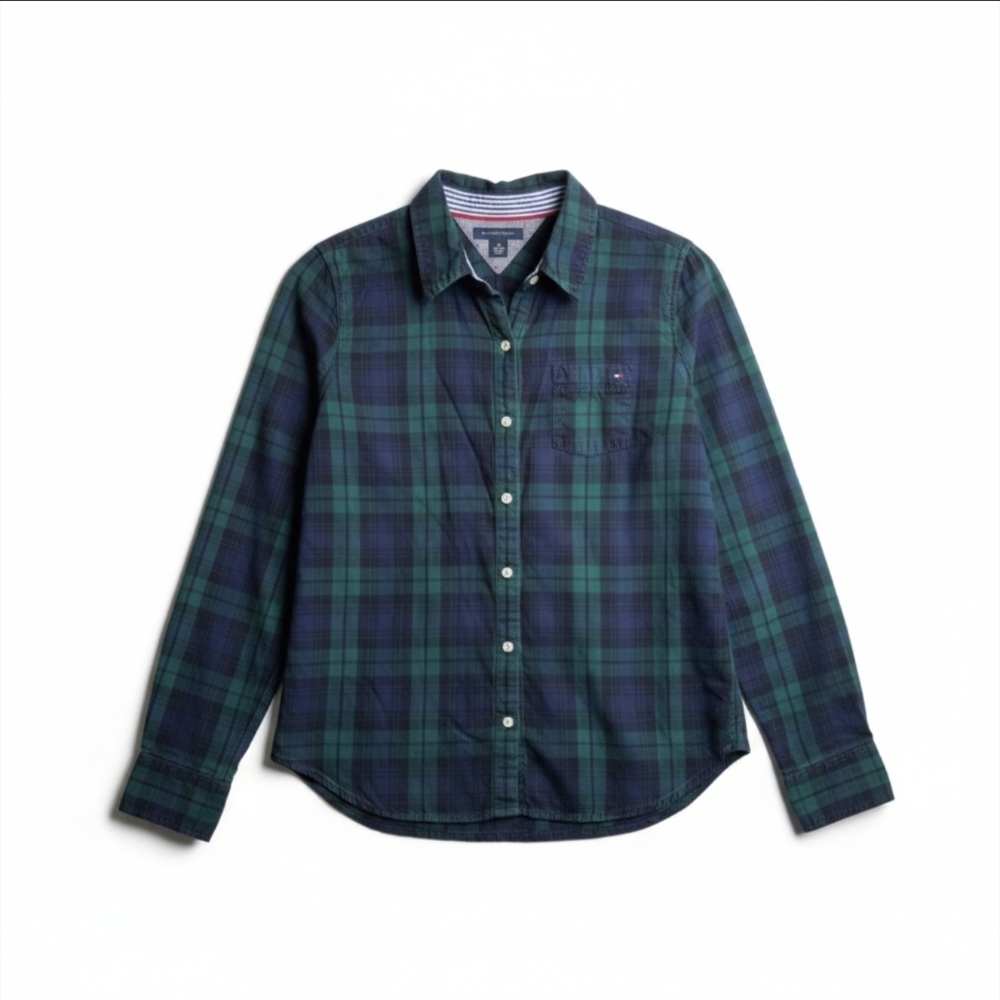 Tommy Hilfiger Green & Blue Plaid Flannel Button Down Shirt